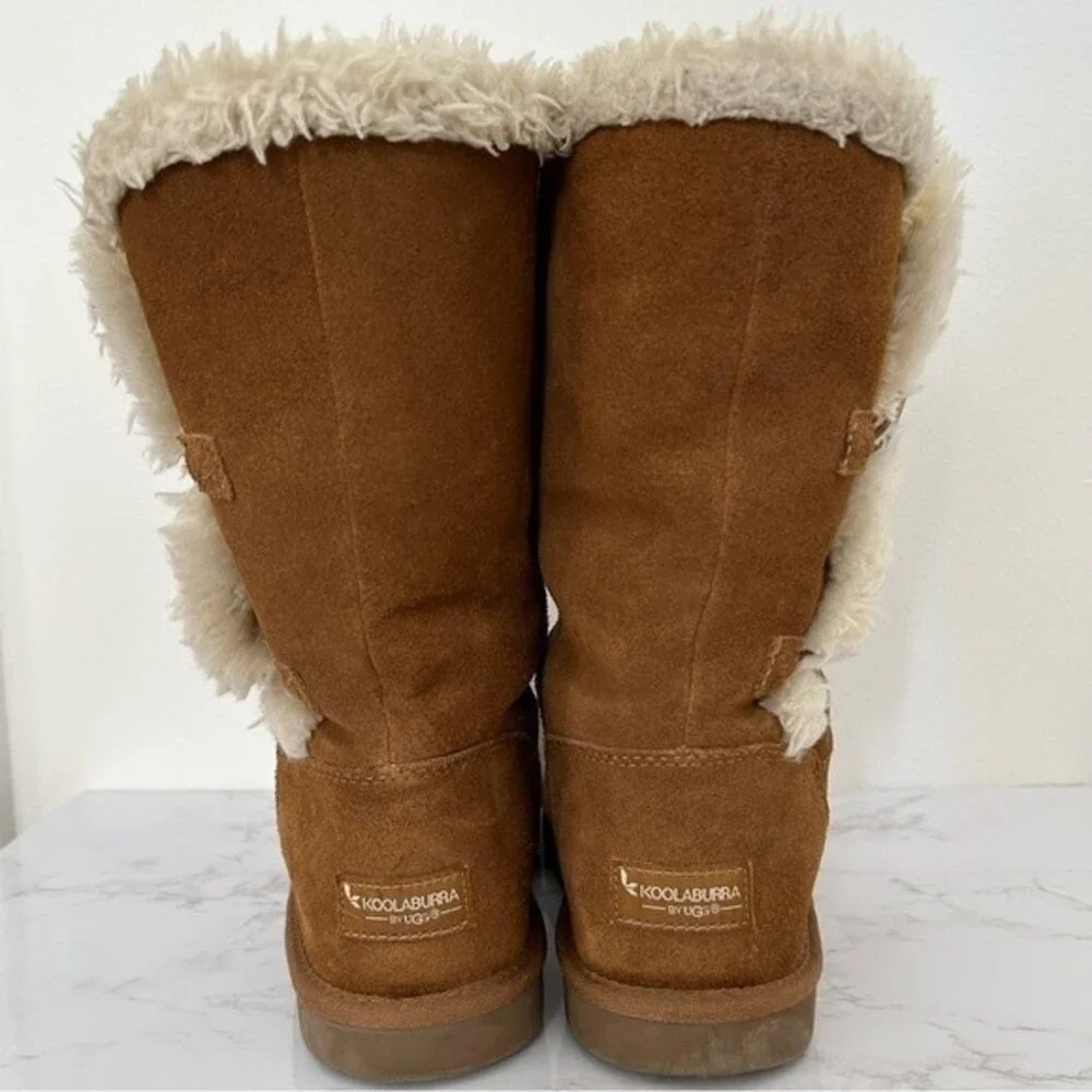 Koolaburra Kenslei Tall Boots in Chestnut Brown sz 6.5 Suede Leather Faux Fur